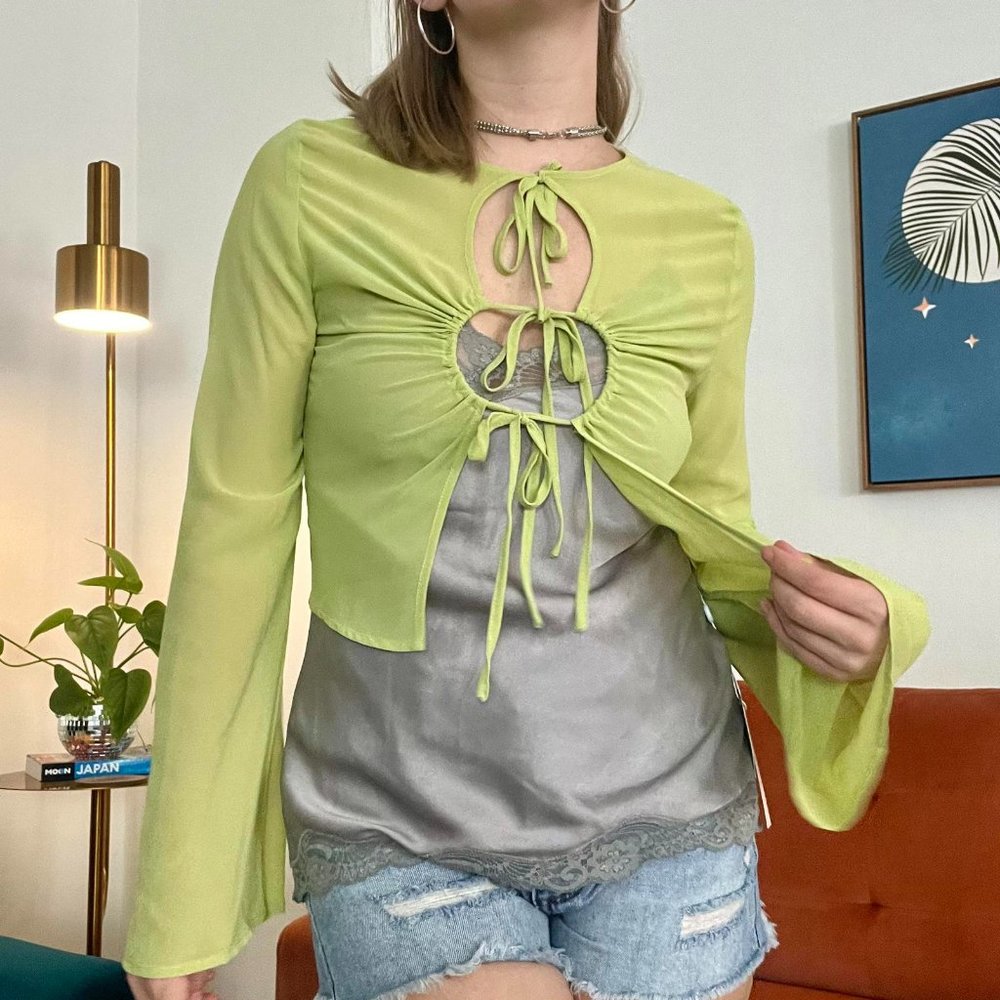 Mesh Lime Tie Blouse